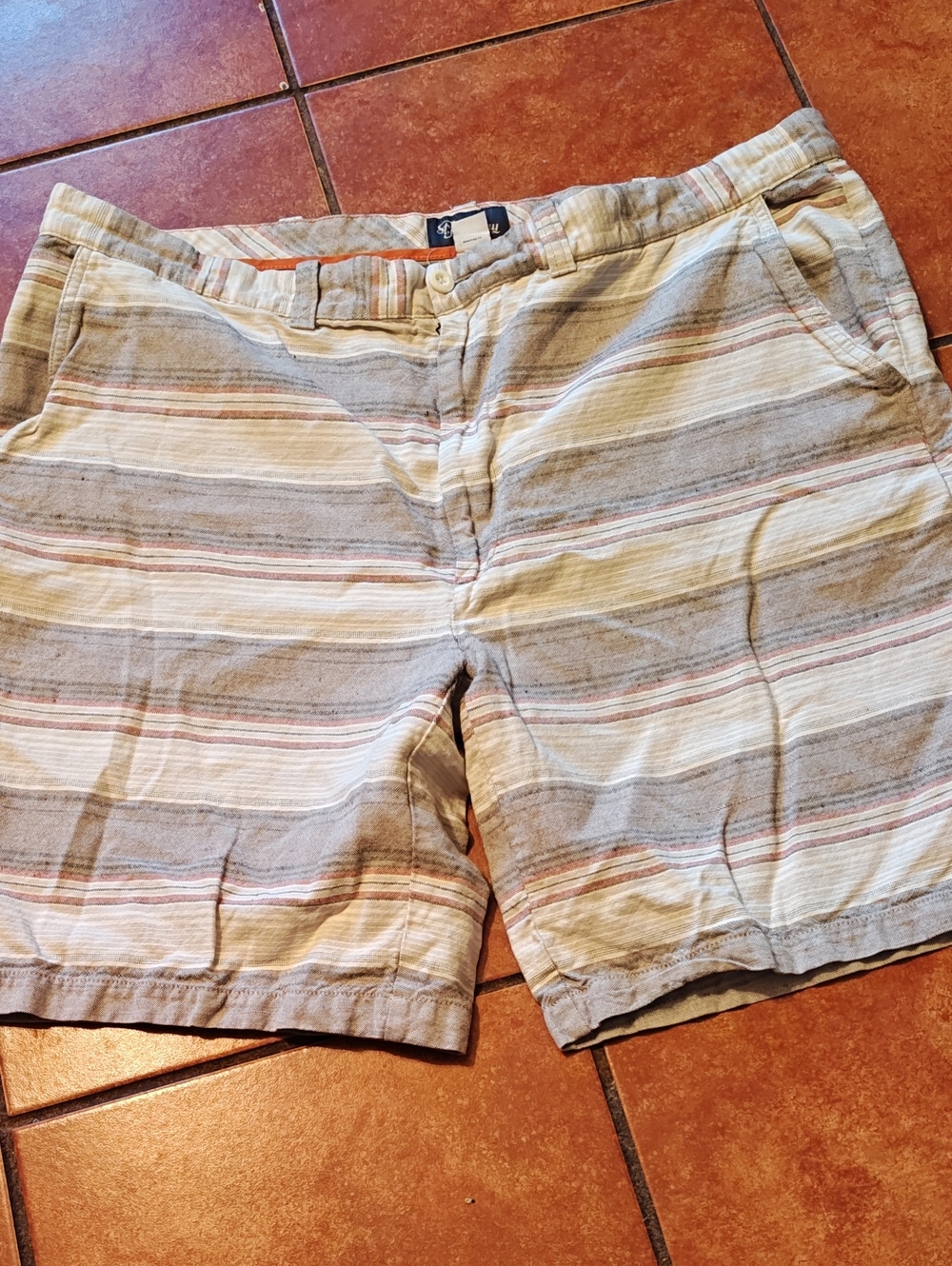 St. John's Bay Beige and Tan Striped Flat-Front Shorts